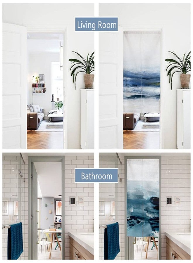 RLoncomix Japanese Noren Doorway Curtain Abstract Watercolor Blue Door Curtain Modern Ocean Art Painting Room Divider Home Decoration, 33 x 59 inch - Image 4